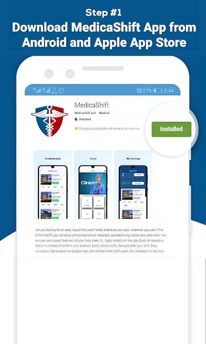 Download MedicaShift app from Google Play or Apple App store